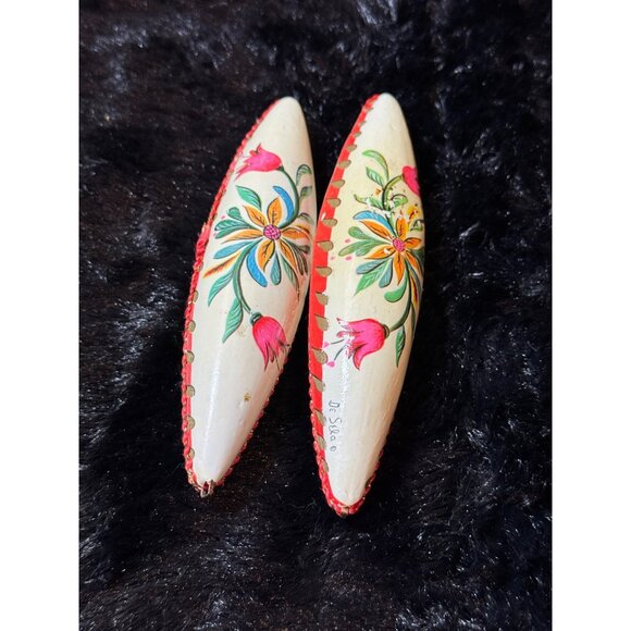 Vintage De Sela Paper MAche Painted Ornaments With Floral Design - Picture 7 of 8